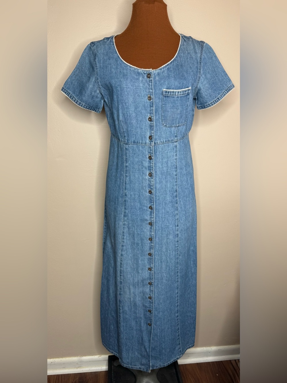 Crazy Horse Liz Claiborne 90’s Light Blue Denim Button-Front Maxi Dress Size 6